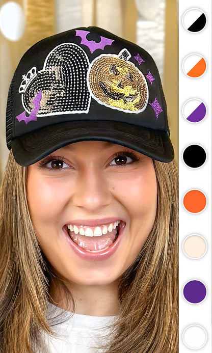 Pumpkin Sequin Trucker Patch Hat