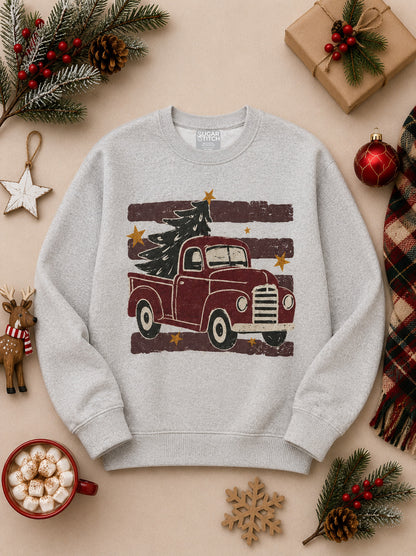 Red Truck Stripe Graphic Christmas Nantucket Sweatshirt