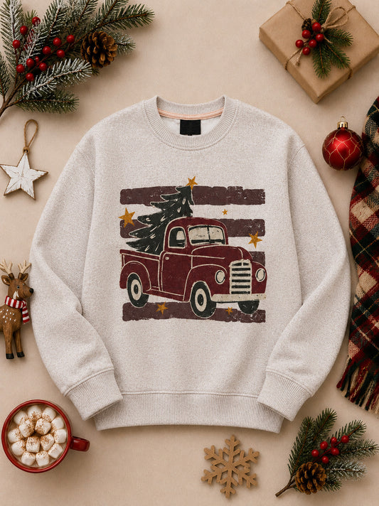Red Truck Stripe Graphic Christmas Nantucket Sweatshirt