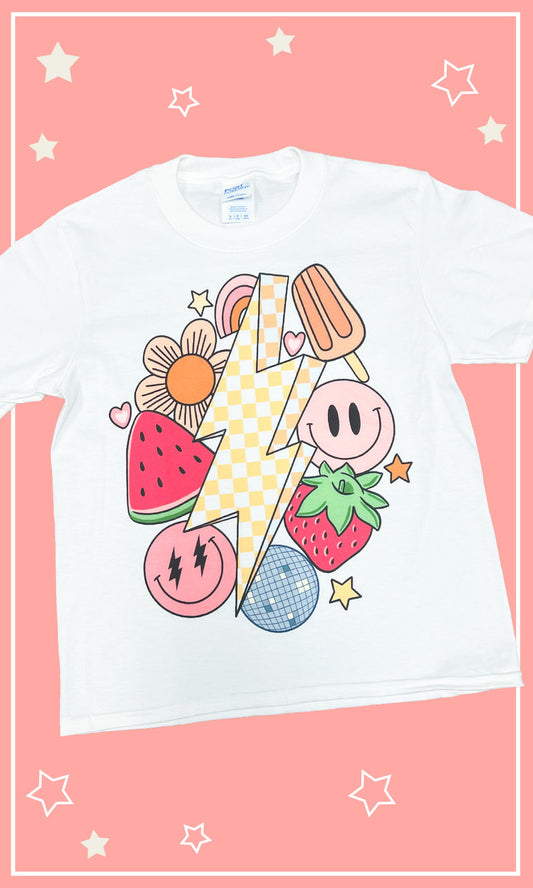 Retro Fruity Summer Youth White Graphic Shirt