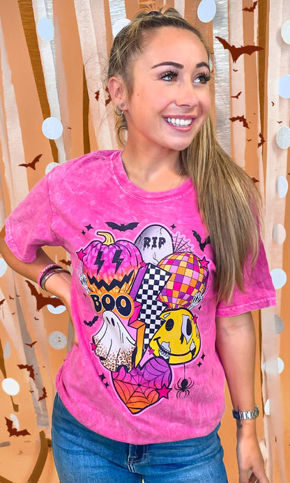 Retro Halloween Vibes Mineral Washed Graphic T-Shirt