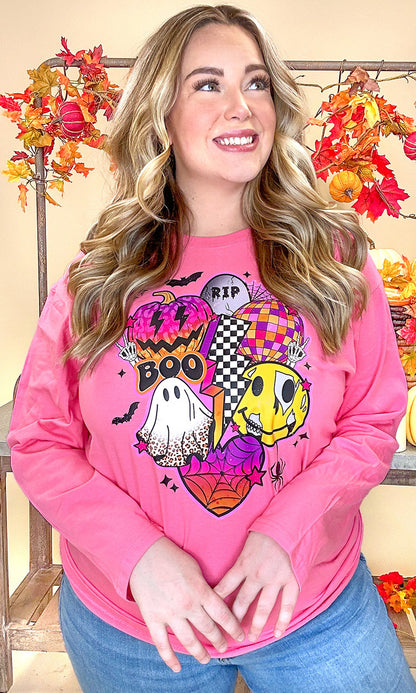 Retro Halloween Vibes Graphic Long Sleeve T-Shirt
