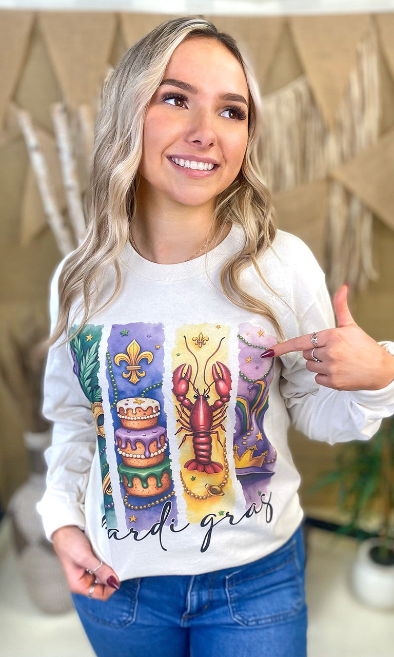 Retro Mardi Gras Graphic Long Sleeve T-Shirt