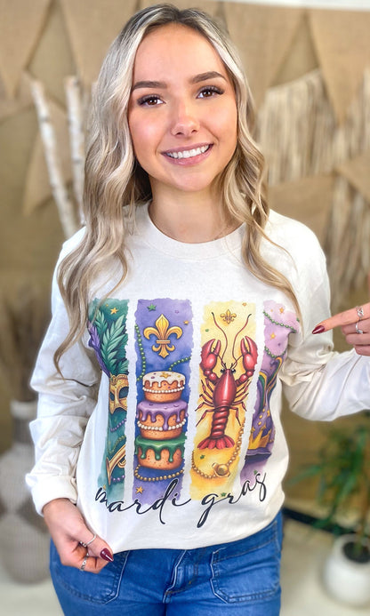 Retro Mardi Gras Graphic Long Sleeve T-Shirt