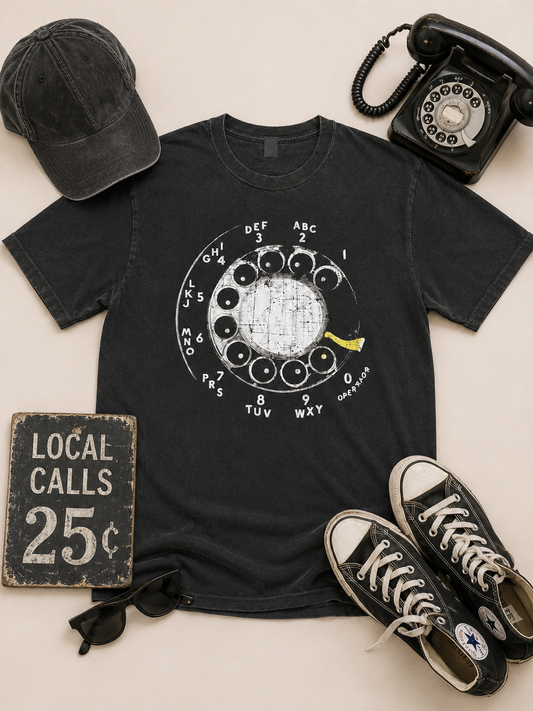 Rotary Dial Telephone Pigment Dye Graphic T-Shirt