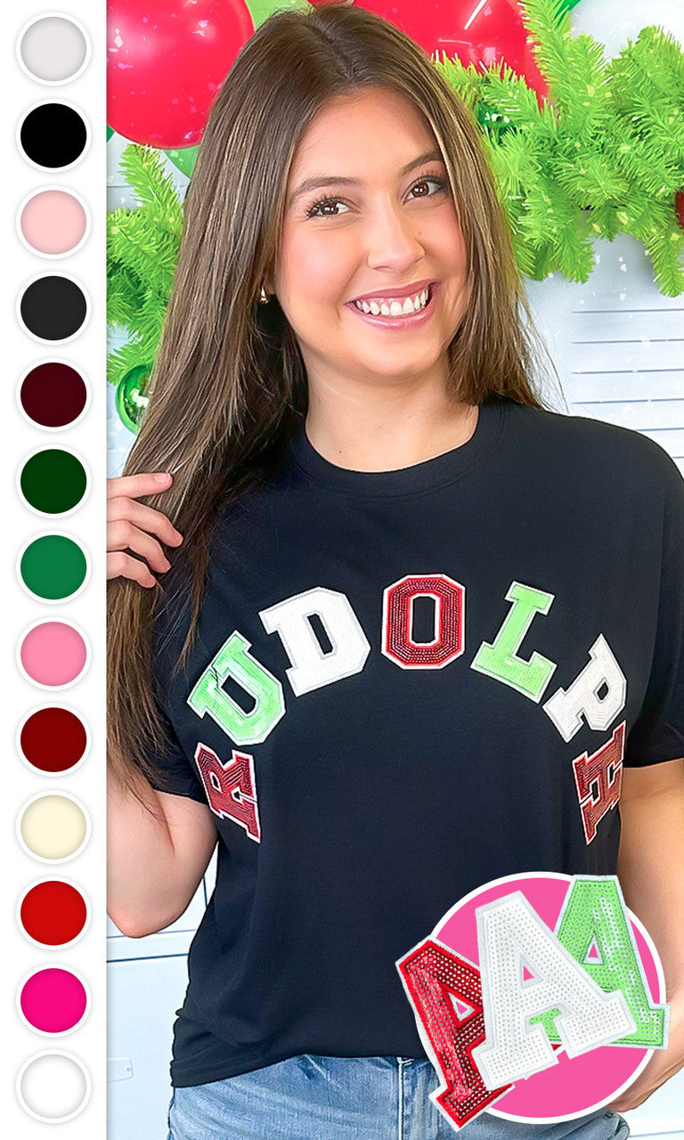 Rudolph Sequin Christmas Graphic T-Shirt