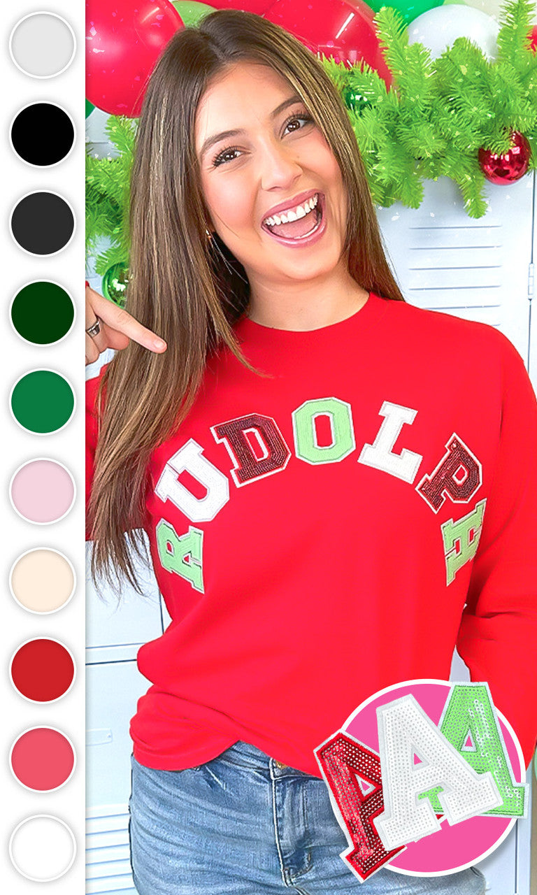 Rudolph Sequin Christmas Graphic Long Sleeve T-Shirt
