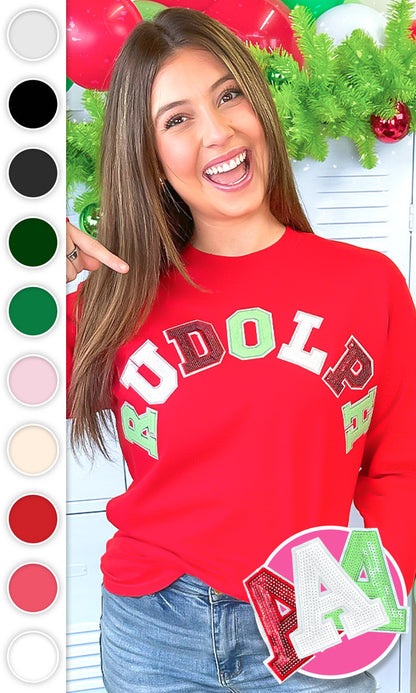 Rudolph Sequin Christmas Graphic Long Sleeve T-Shirt