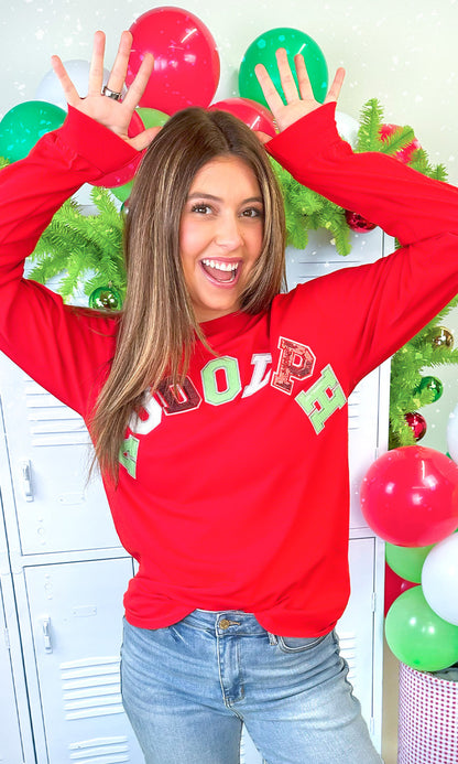 Rudolph Sequin Christmas Graphic Long Sleeve T-Shirt