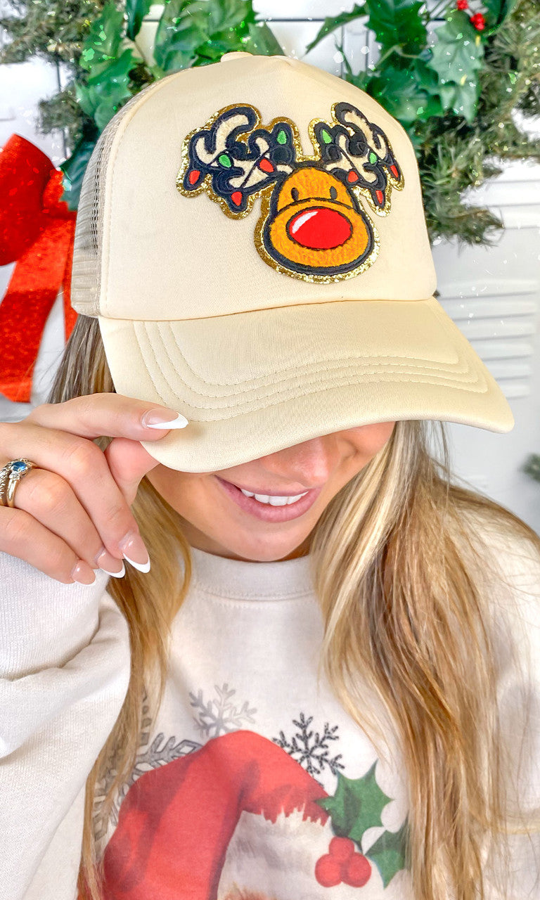 Rudolph Chenille Christmas Patch Trucker Hat