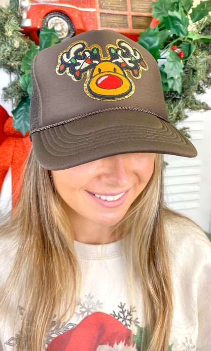 Rudolph Chenille Christmas Patch Trucker Hat