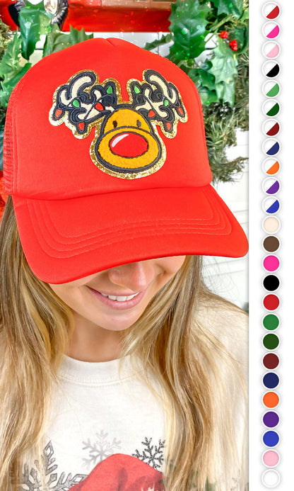 Rudolph Chenille Christmas Patch Trucker Hat