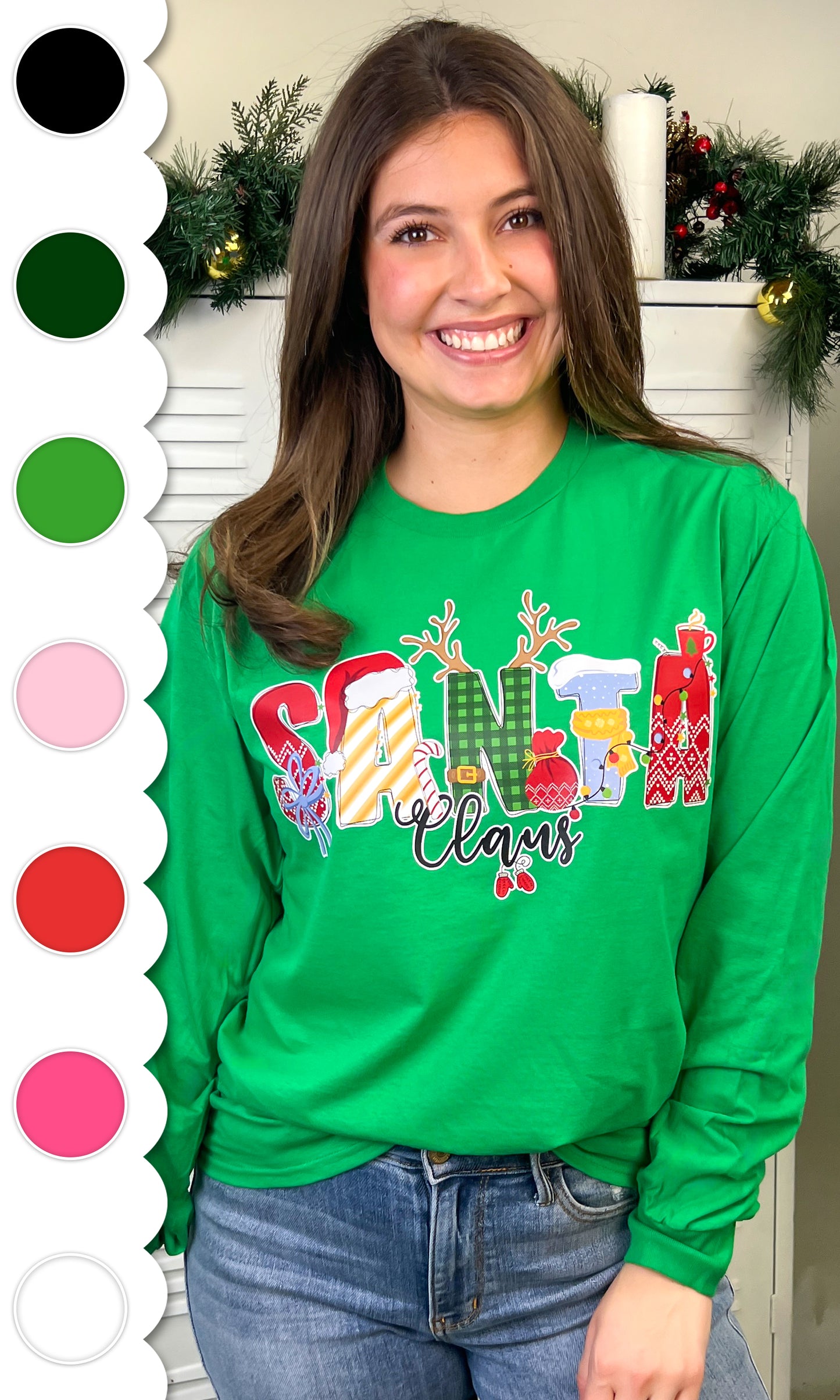 Santa Doodle Graphic Long Sleeve T-Shirt