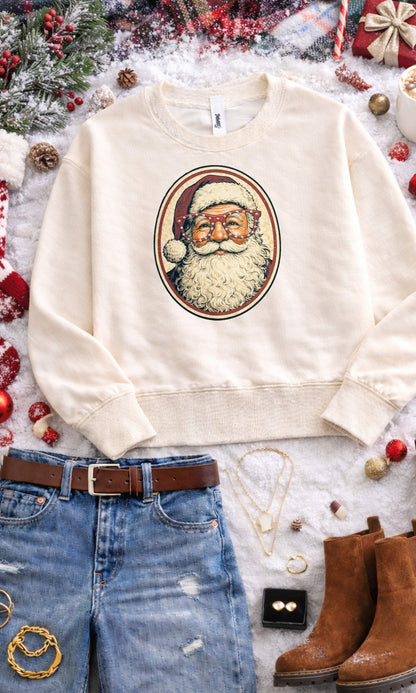 Santa with Rhinestone Specs Graphic Sweatshirt