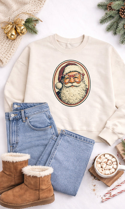Santa with Rhinestone Specs Graphic Sweatshirt
