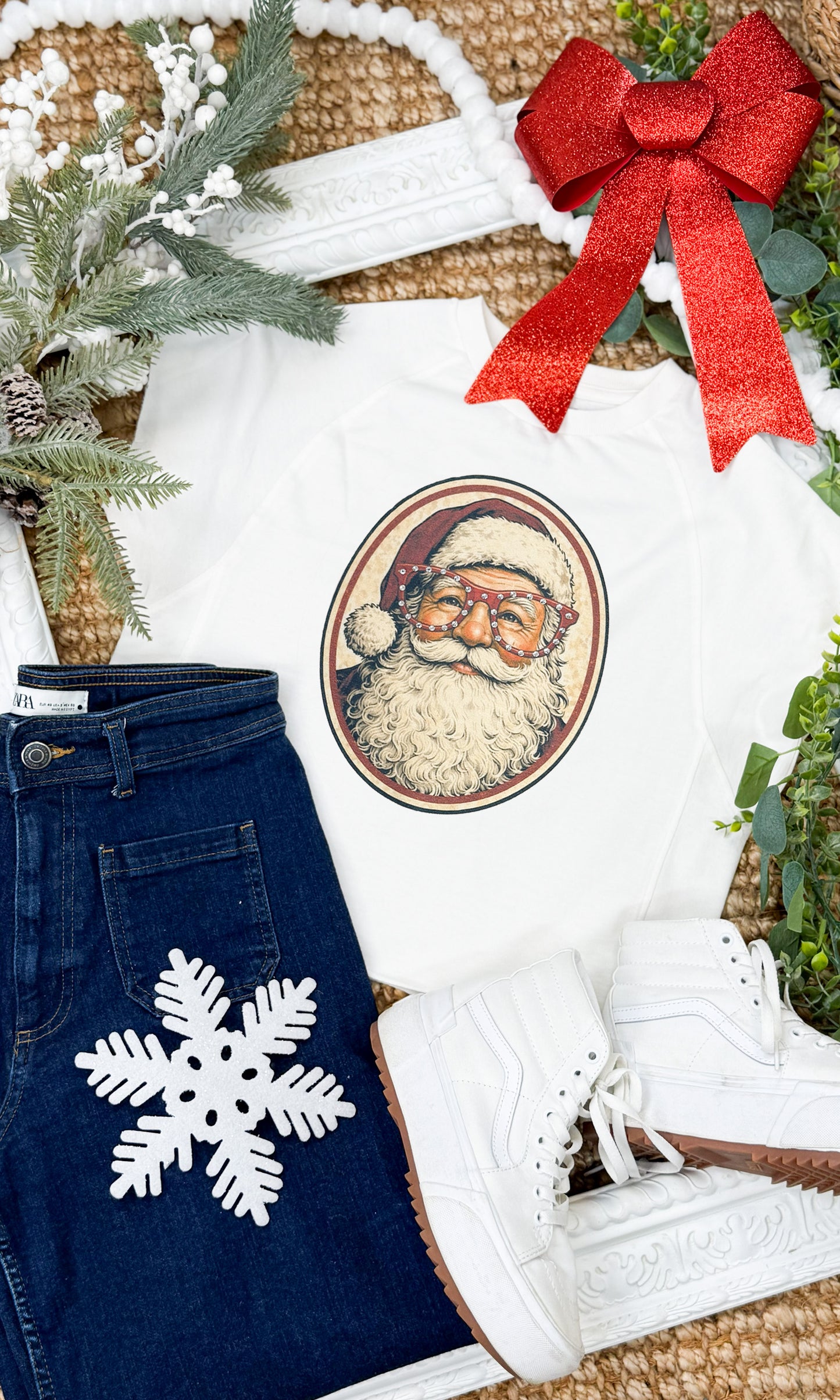 Santa with Rhinestone Specs Graphic Edgy Shirt