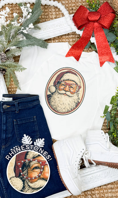 Santa with Rhinestone Specs Graphic Edgy Shirt
