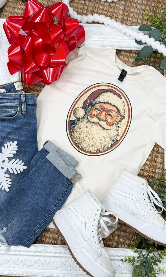 Santa with Rhinestone Specs Graphic T-Shirt