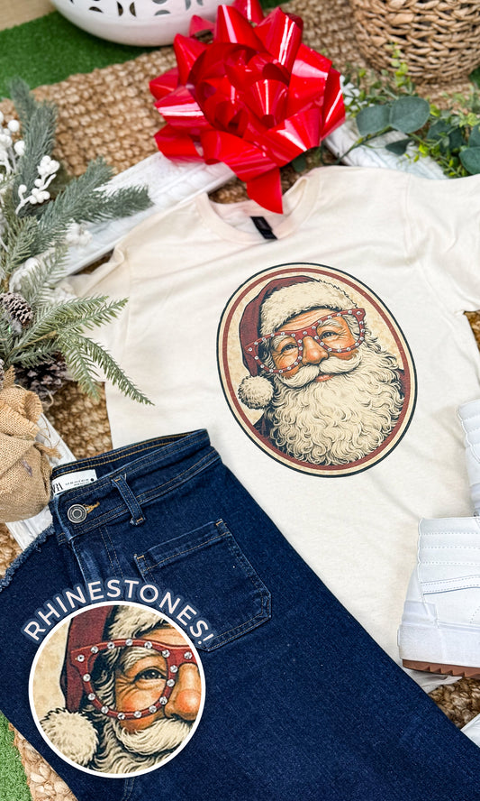 Santa with Rhinestone Specs Graphic T-Shirt