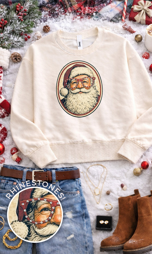 Santa with Rhinestone Specs Graphic Sweatshirt