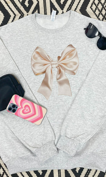 Satin Bow Graphic Sweatshirt