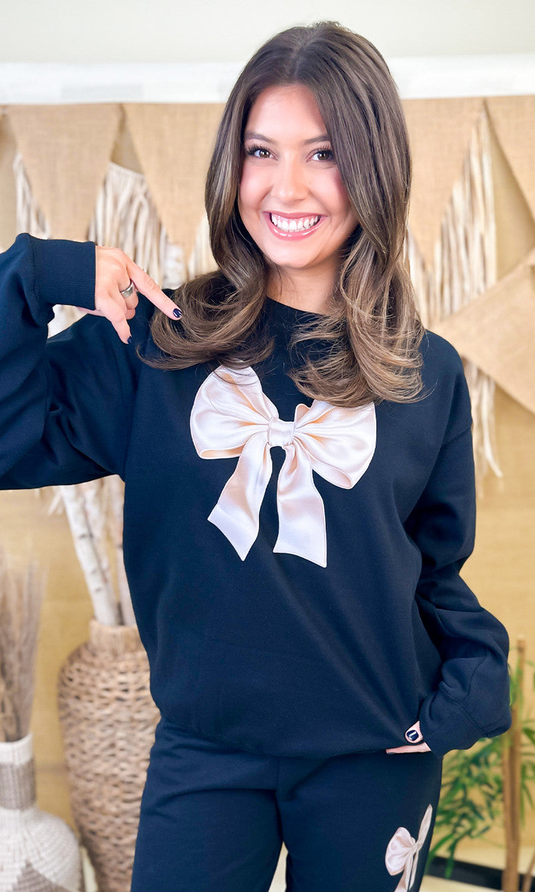 Satin Bow Graphic Sweatshirt