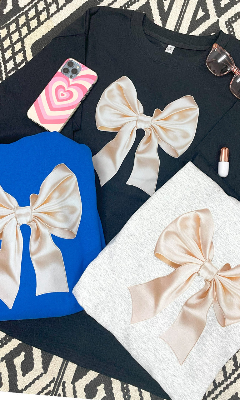 Satin Bow Graphic Sweatshirt