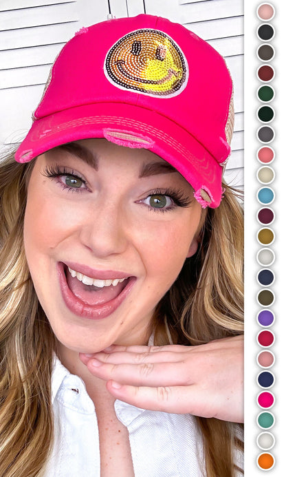 Smiley Face Sparkle Sequin Vintage Hat