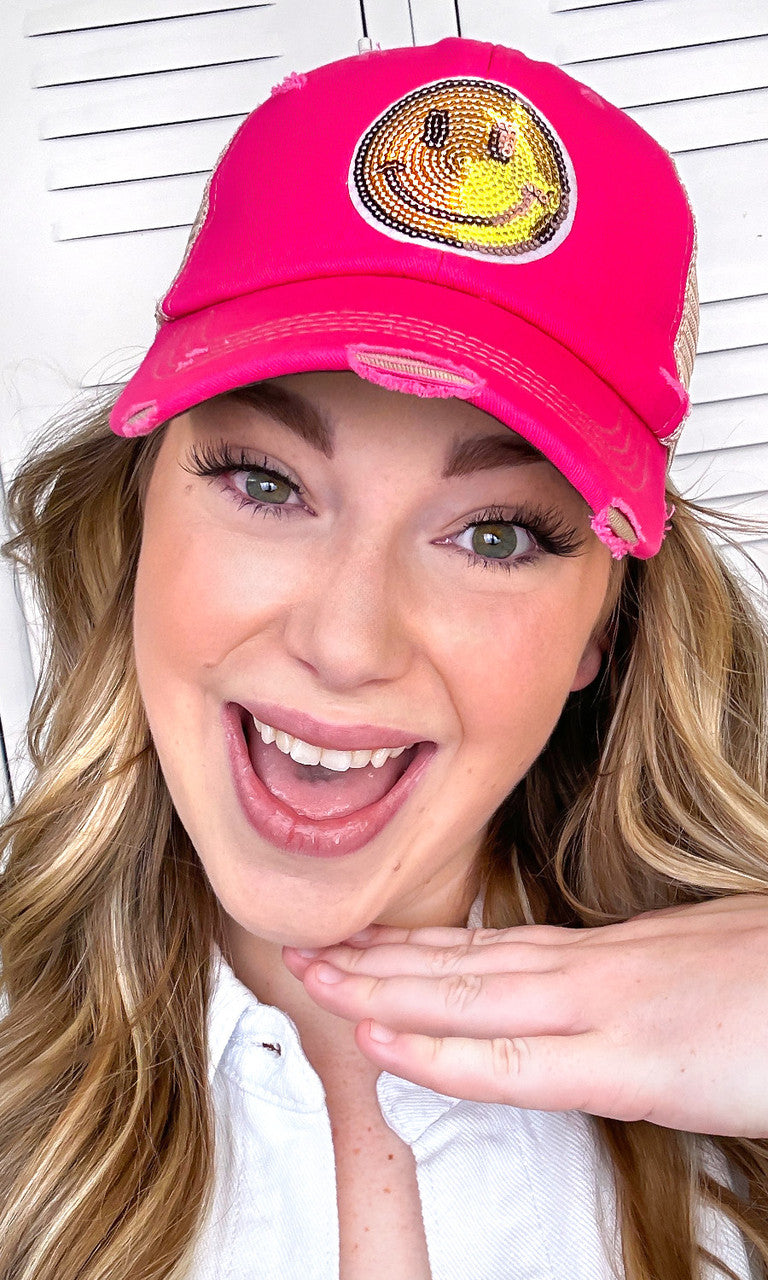 Smiley Face Sparkle Sequin Vintage Hat