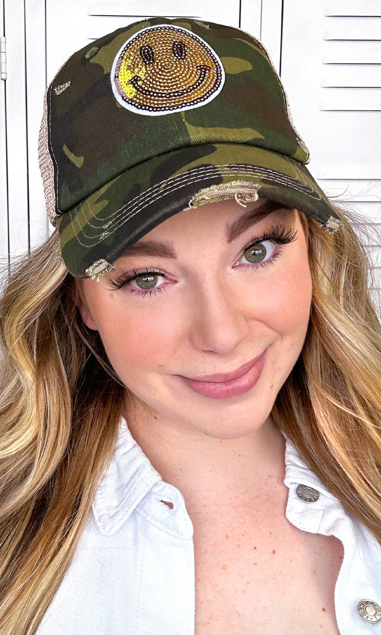 Smiley Face Sparkle Sequin Vintage Hat