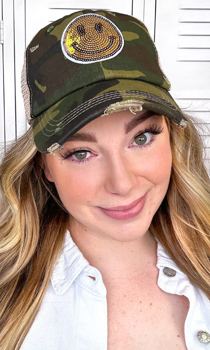 Smiley Face Sparkle Sequin Vintage Hat