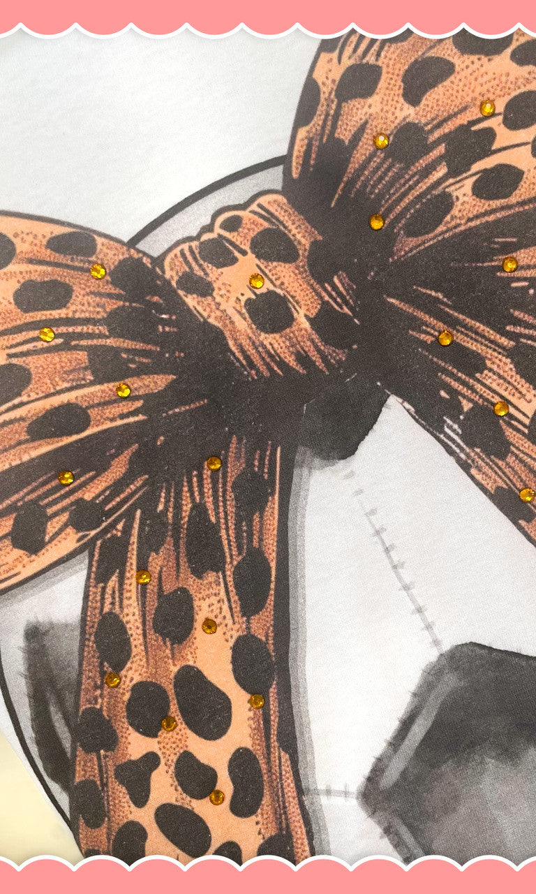 Soccer Cheetah Bow Rhinestone Graphic Crop Top Shirt