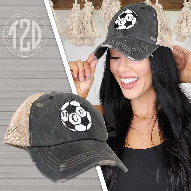 Vintage Glitter Sport Hat Mom Soccer