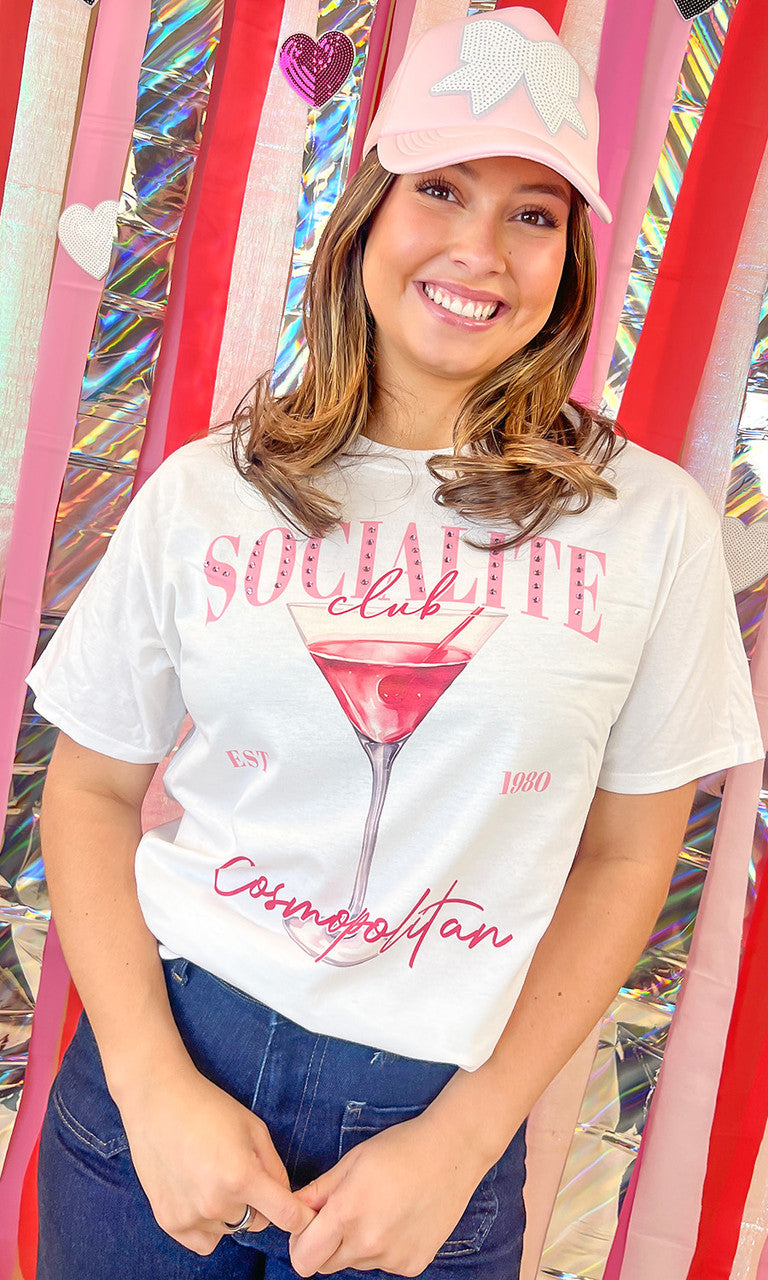 Socialite Drink Club Rhinestone Graphic T-Shirt
