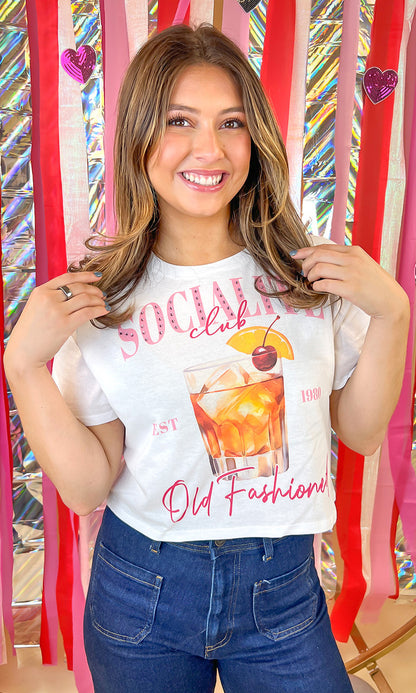 Socialite Custom Drink Club Rhinestone Graphic Crop Top T-Shirt
