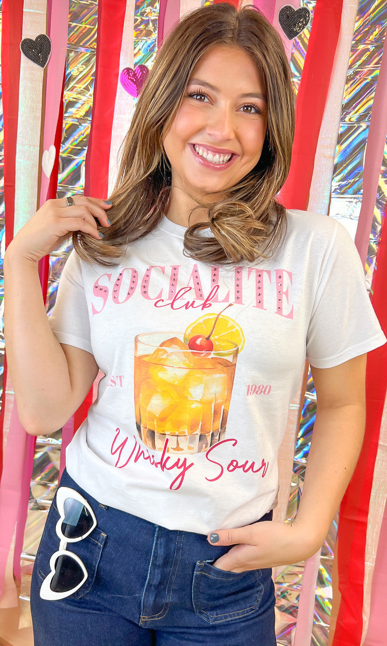 Socialite Drink Club Rhinestone Graphic T-Shirt