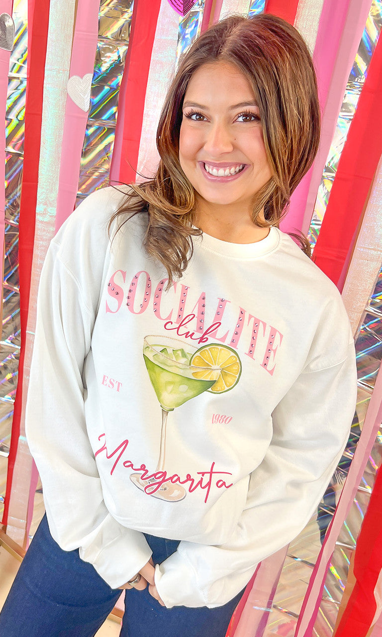 Socialite Custom Drink Club Rhinestone Graphic Sweatshirt
