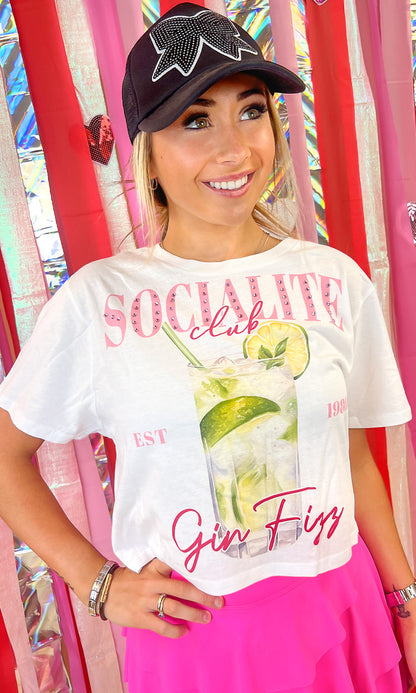 Socialite Drink Club Rhinestone Graphic Crop Top T-Shirt
