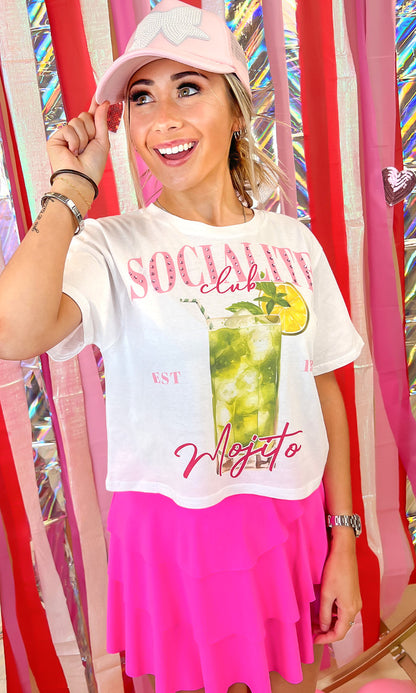 Socialite Custom Drink Club Rhinestone Graphic Crop Top T-Shirt
