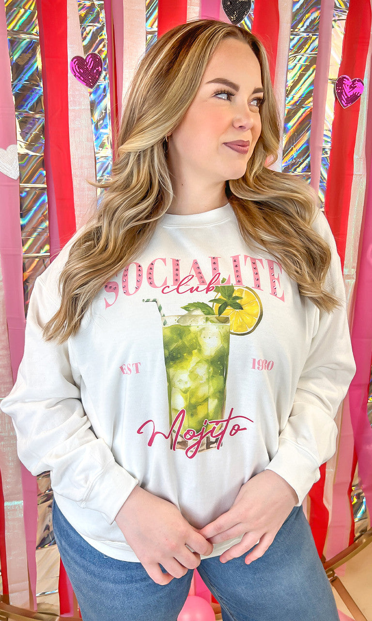 Socialite Drink Club Rhinestone Graphic Sweatshirt