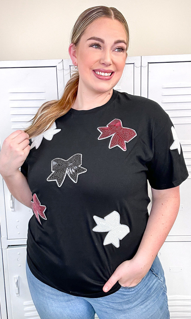Sparkle Sequin Bow Graphic T-Shirt