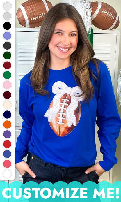 Football Sequin Bow Graphic Long Sleeve T-Shirt