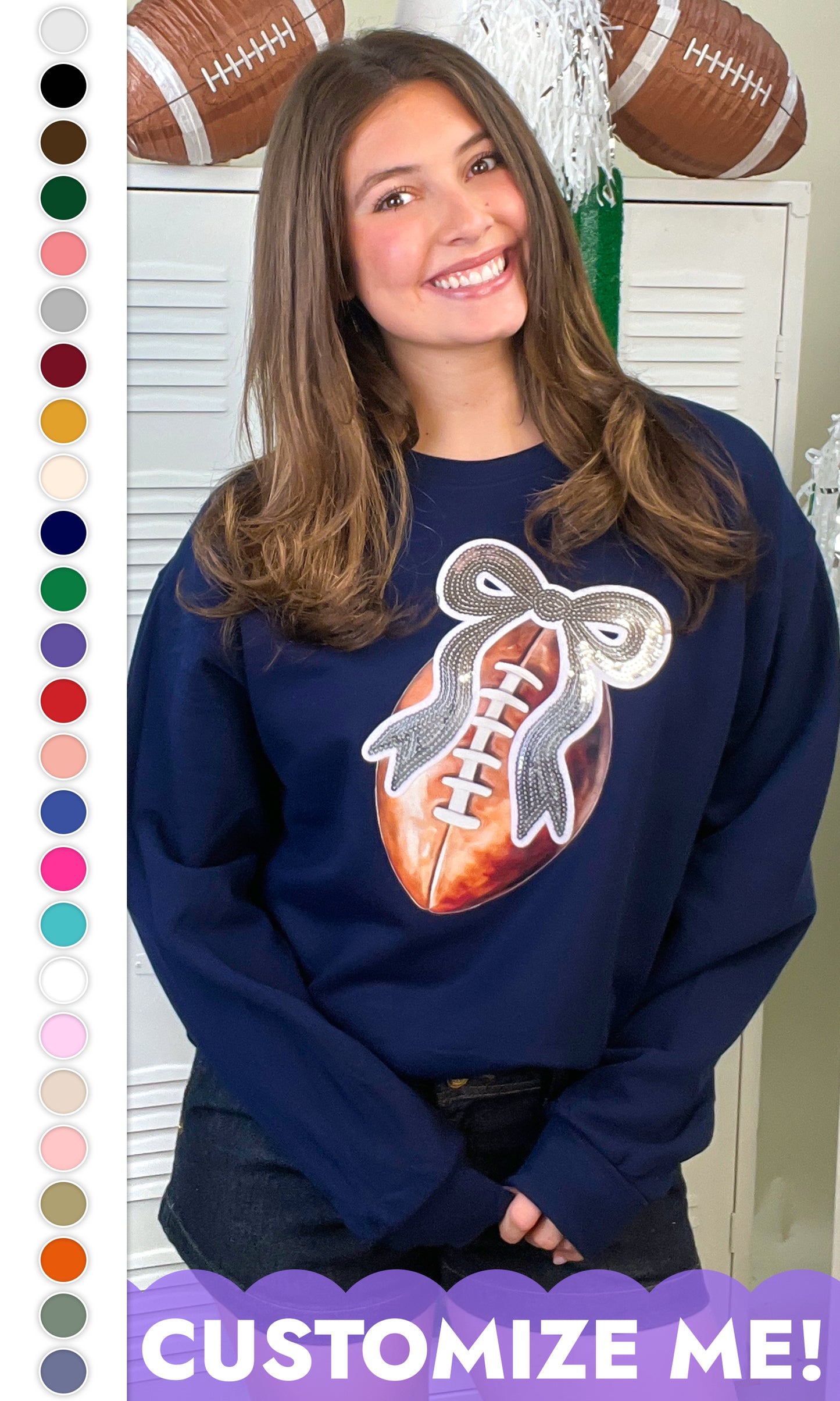 Football Sequin Bow  Graphic Sweatshirt