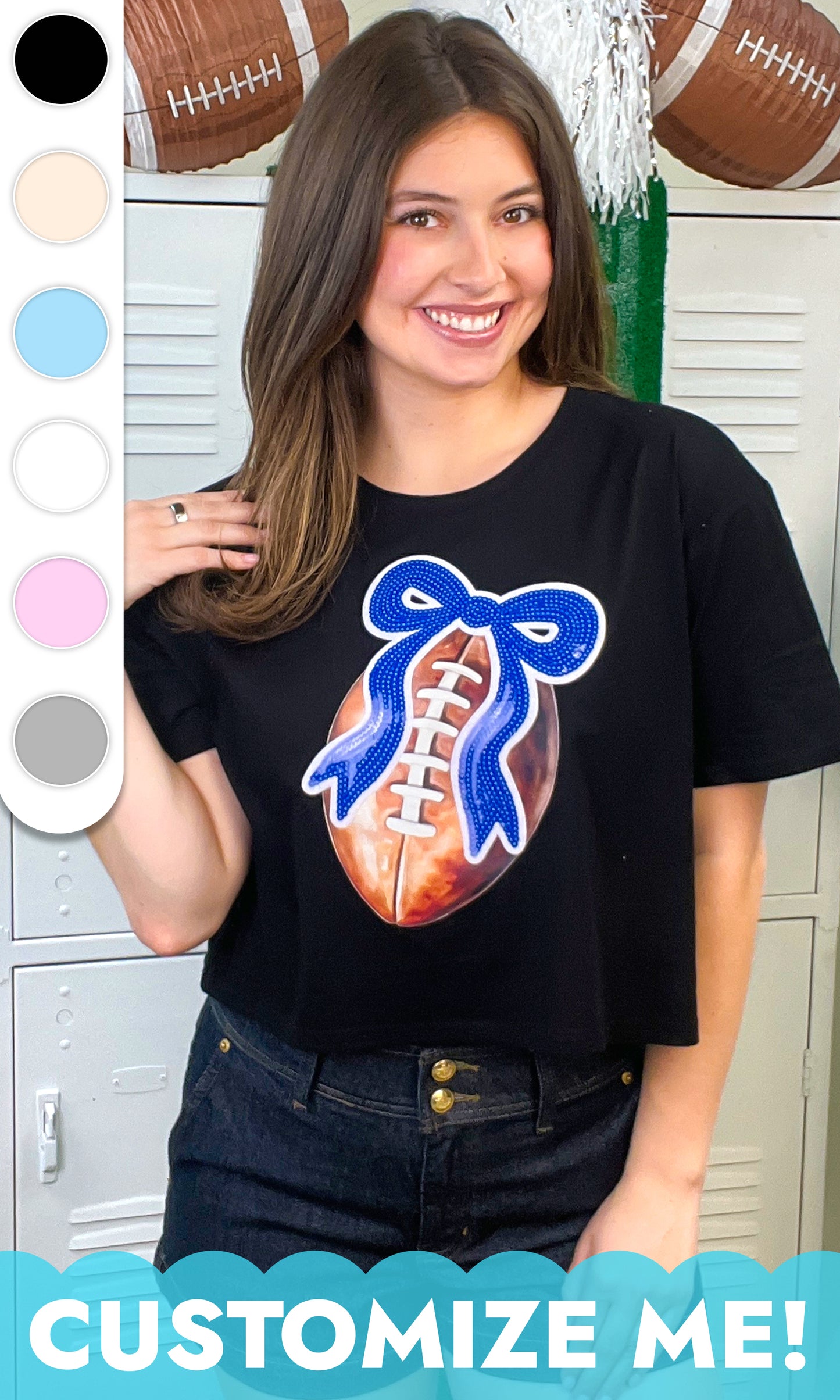 Football Sequin Bow Graphic Crop Top