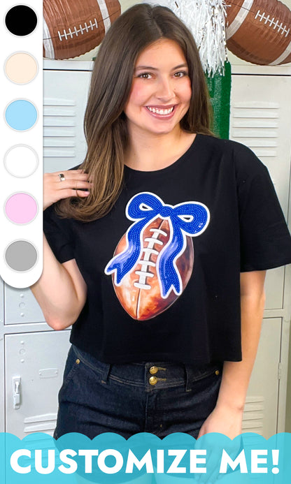 Football Sequin Bow Graphic Crop Top