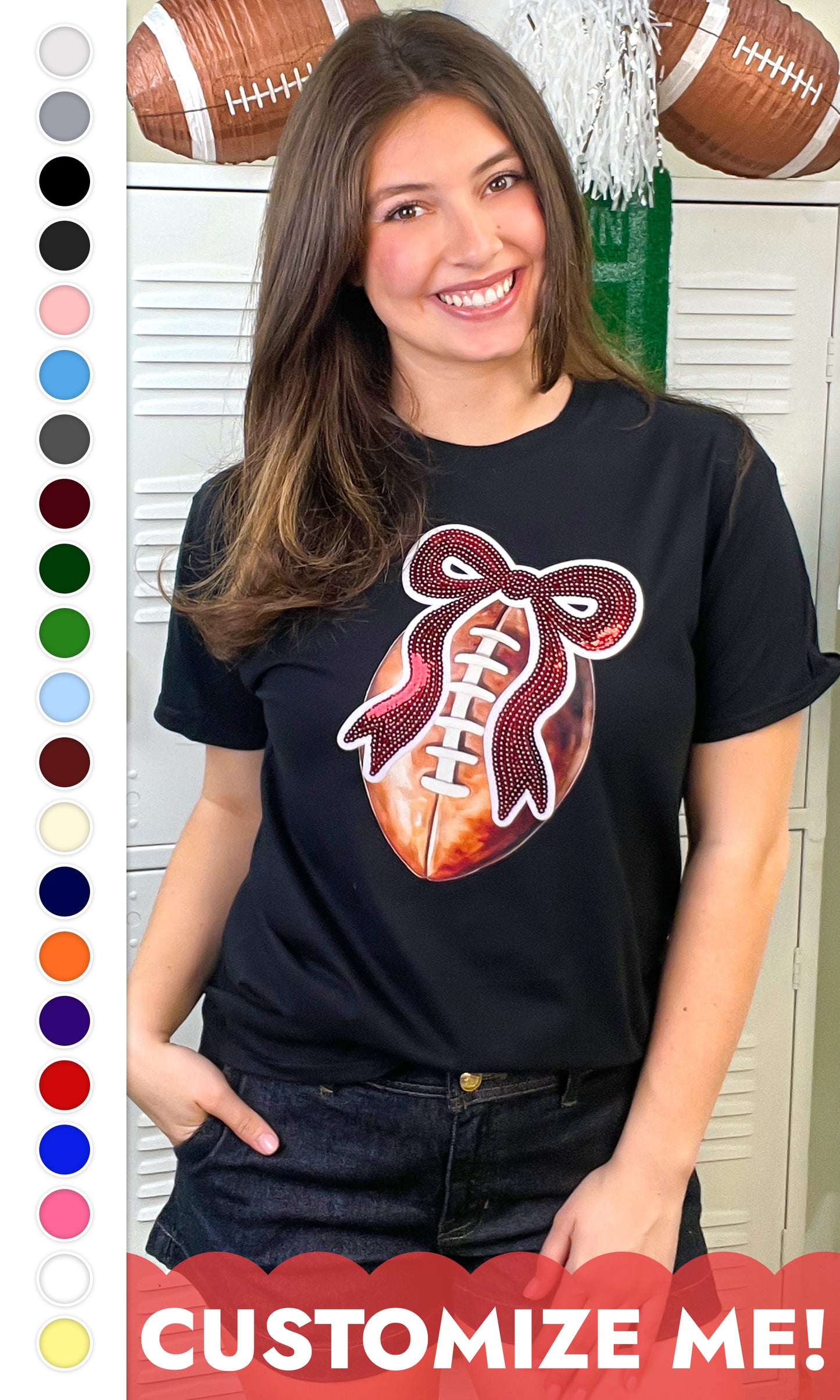 Football Sequin Bow Graphic T-Shirt