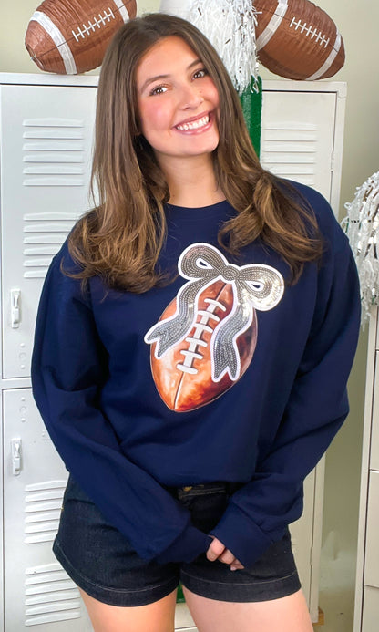Football Sequin Bow  Graphic Sweatshirt