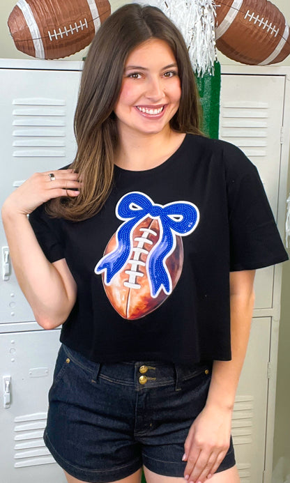Football Sequin Bow Graphic Crop Top