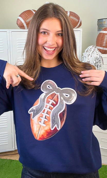 Football Sequin Bow  Graphic Sweatshirt