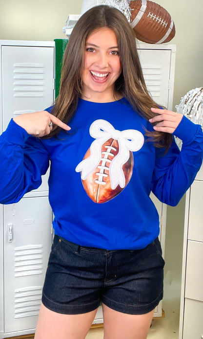Football Sequin Bow Graphic Long Sleeve T-Shirt